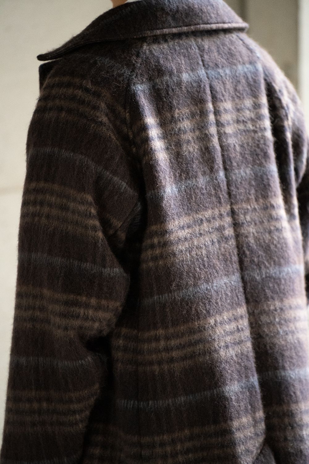 【ラスト1点】Plaid Wool Melton Bal Collar Coat(BROWN)【ユニセックス】