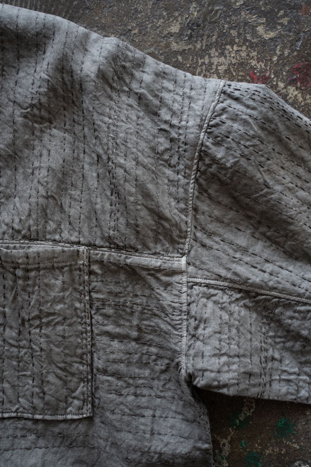 薄手刺し子織ジャケット(松煙)