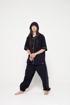 【ラスト1点】【25SS】"nite game"pajama(seersucker NAVY)【ユニセックス】【セットアップ】