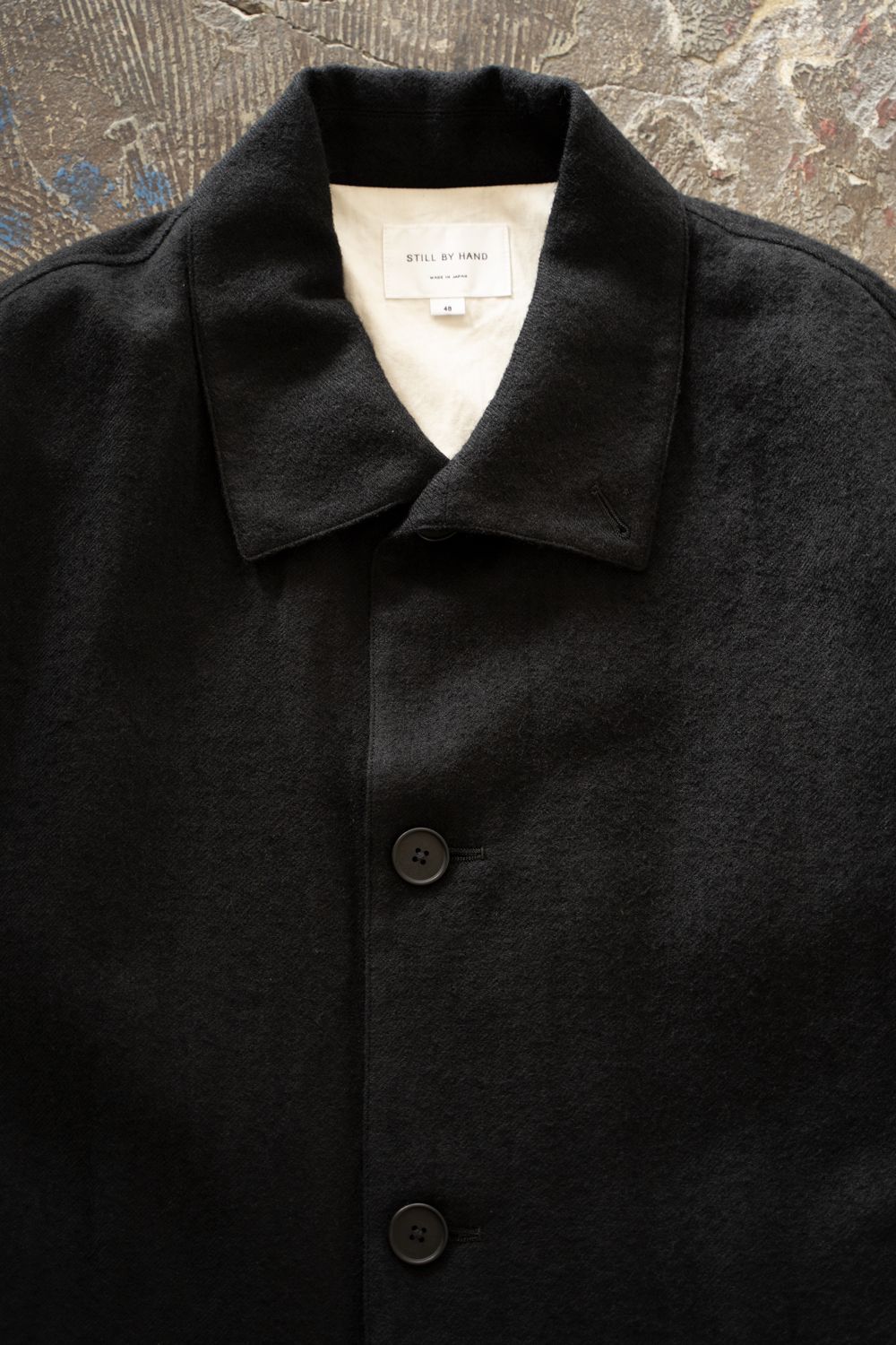 【26AW】ウール×リネンステンカラーコート(BLACK)