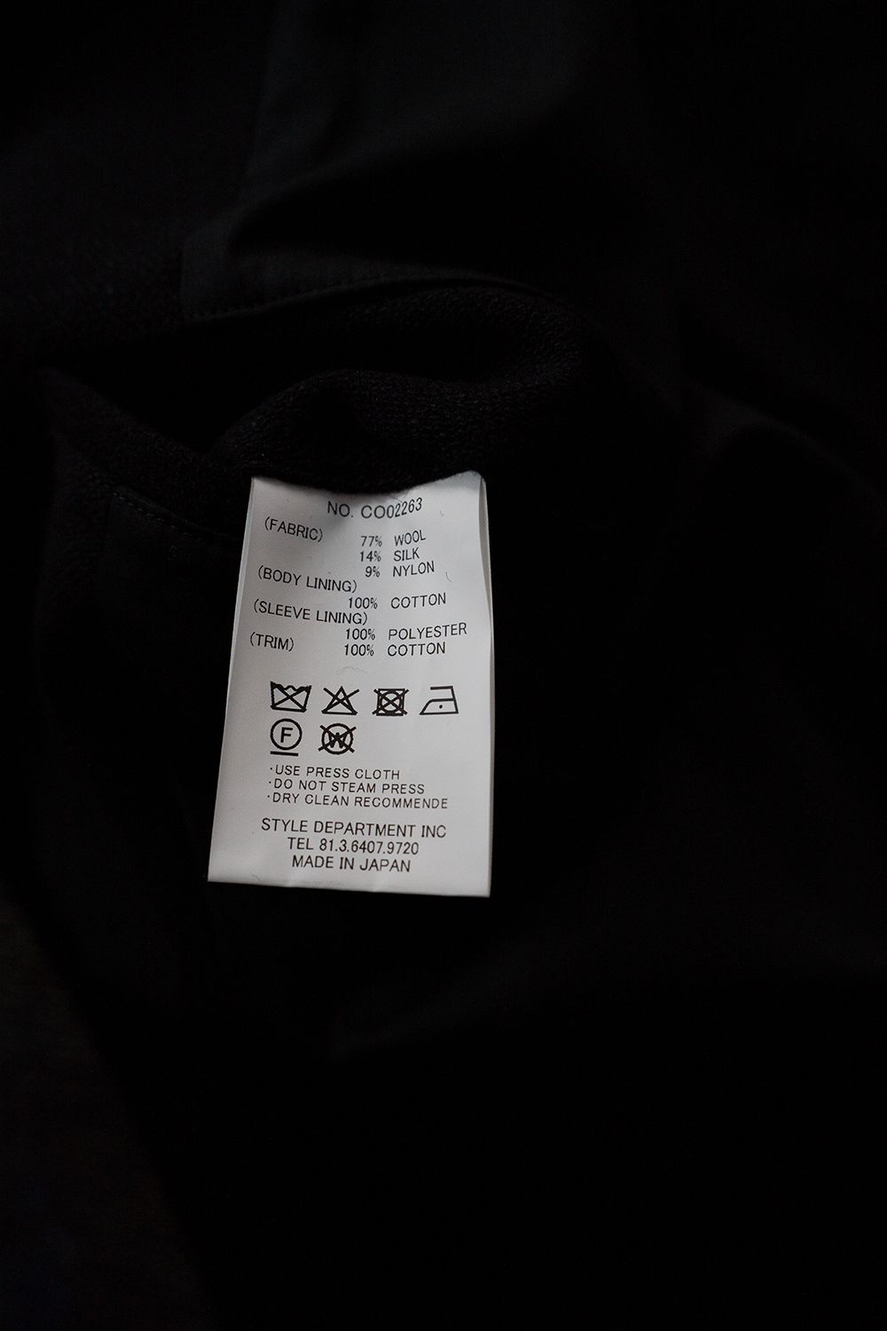 【26AW】ウール×シルクステンカラーハーフコート(BLACK)