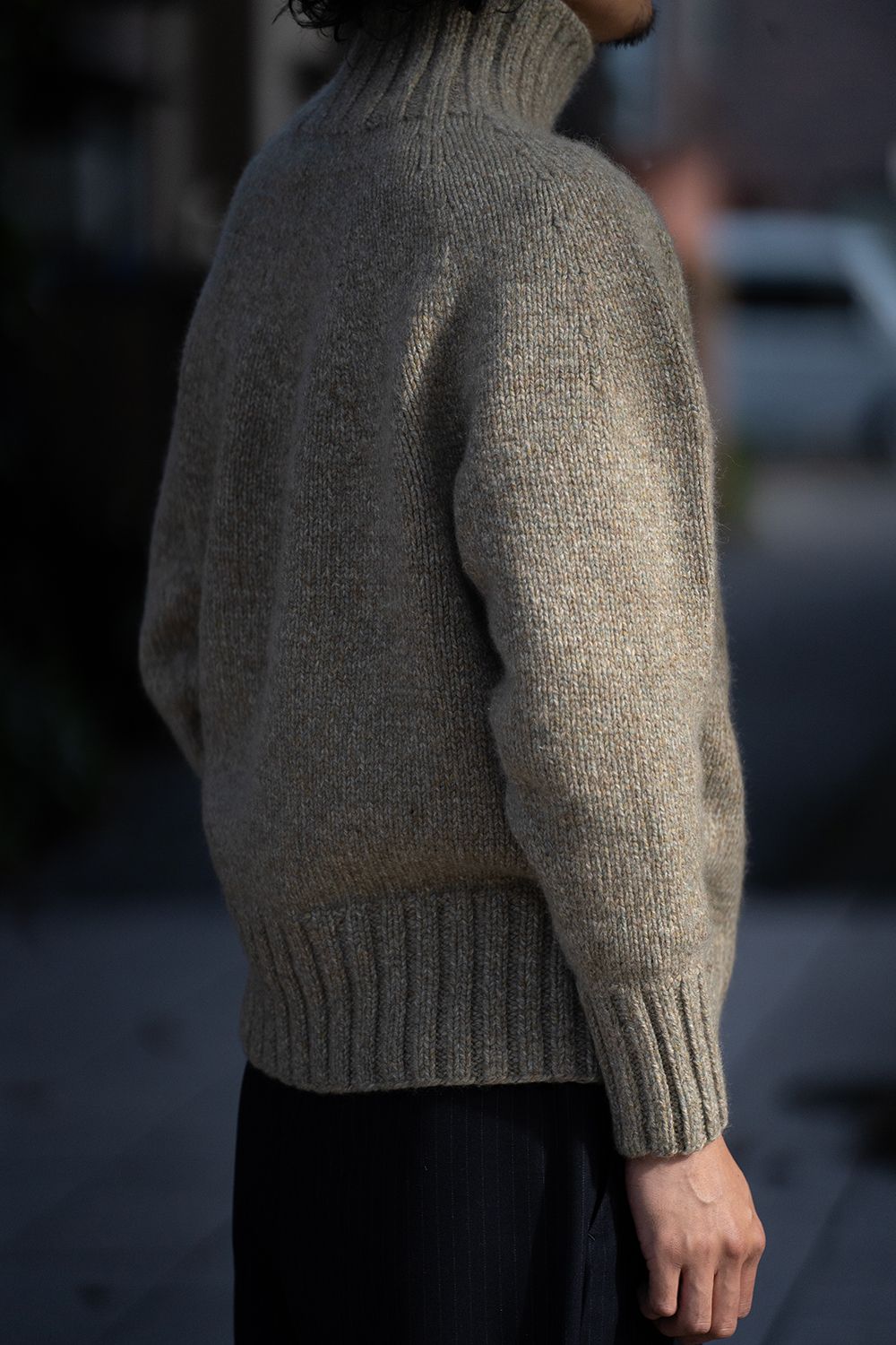 yak/lambs multi ply HAND KNITTING yoke top turtle neck sweater(FOG)
