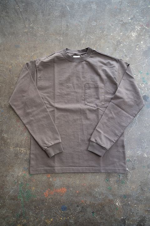 【ラスト1点】スビンコットン10/-度詰吊り天竺ポケット付きロンT(GRAY)