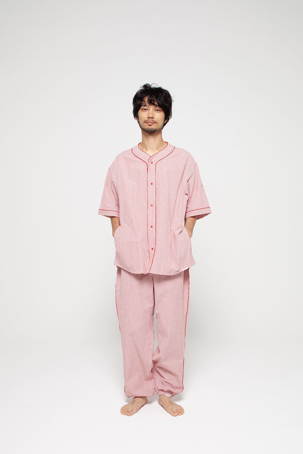 【25SS】"nite game"pajama(seersucker RED STRIPE)【ユニセックス】【セットアップ】