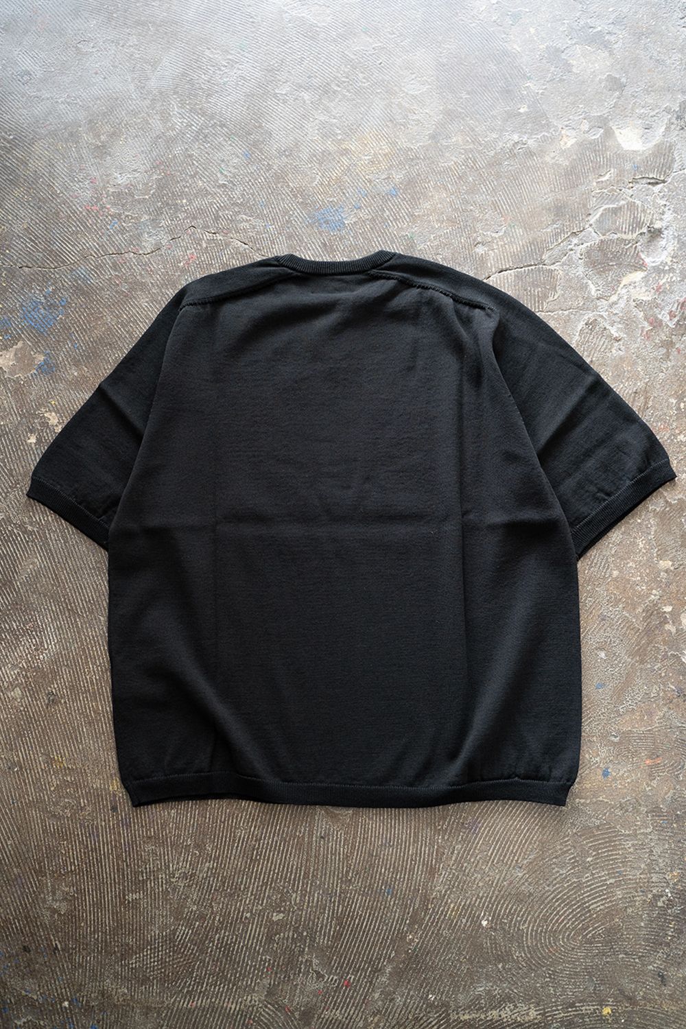 【ラスト1点】【25SS】綿×ポリエステル×リネン12GサドルスリーブニットTee(BLACK)