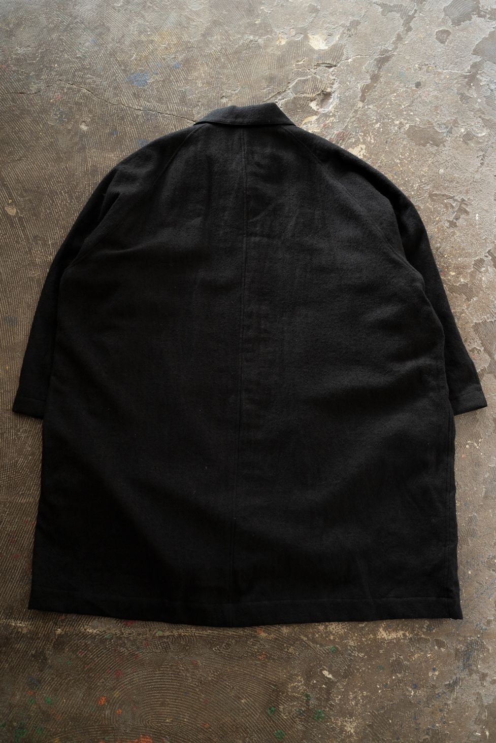 【26AW】ウール×リネンステンカラーコート(BLACK)