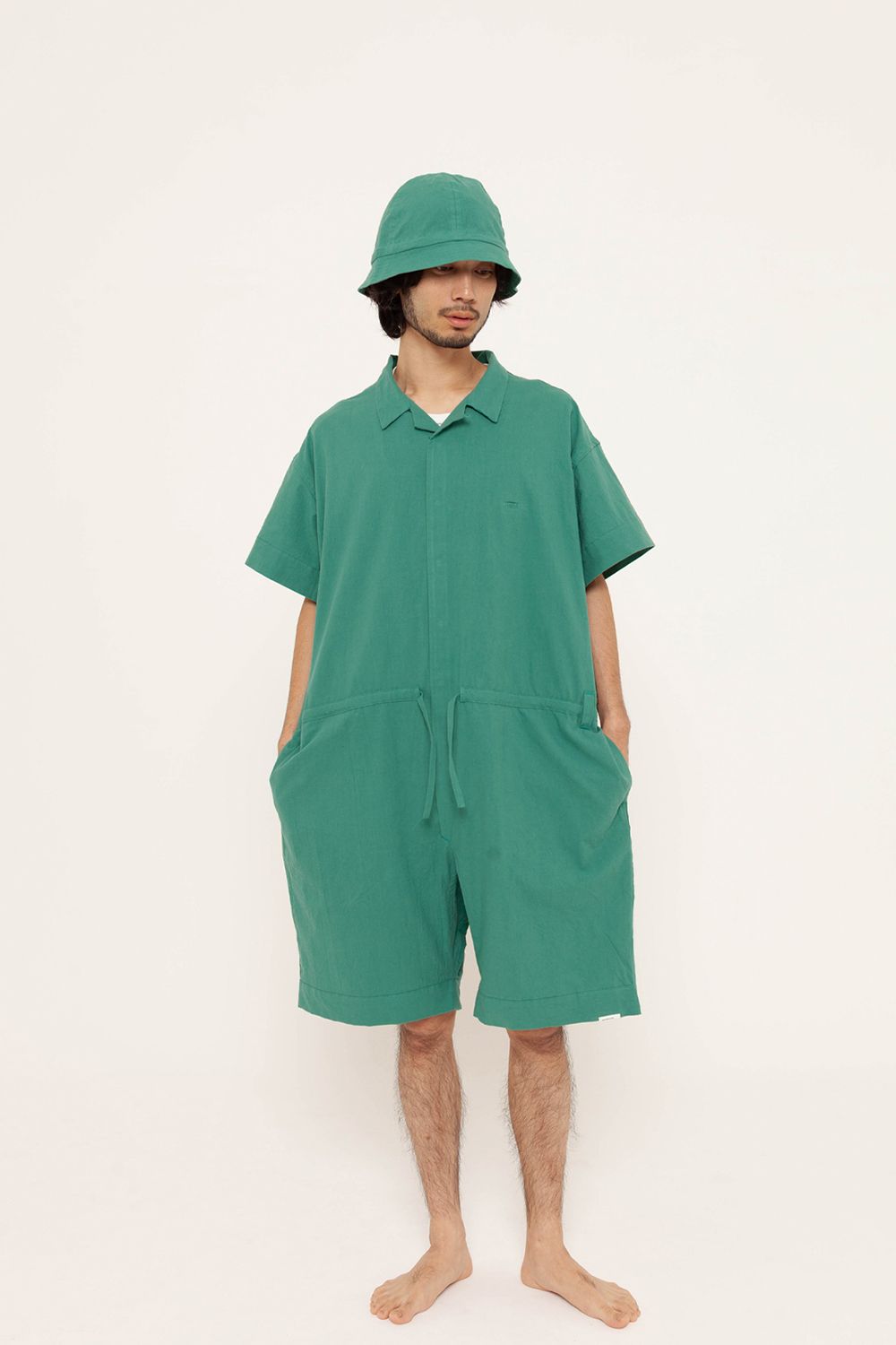 【26SS】"joint(short)"pajama【オールインワン】(washed light cotton GREEN)