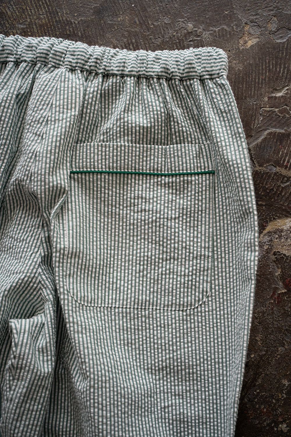 【ラスト1点】【25SS】"nite game"pajama(seersucker GREEN STRIPE)【ユニセックス】【セットアップ】