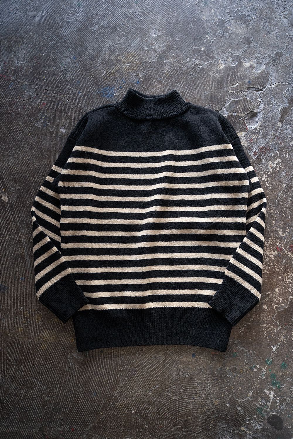 【ラスト1点】Hard twisted Shetlandwool GOB sweater(BLACK×IVORY)