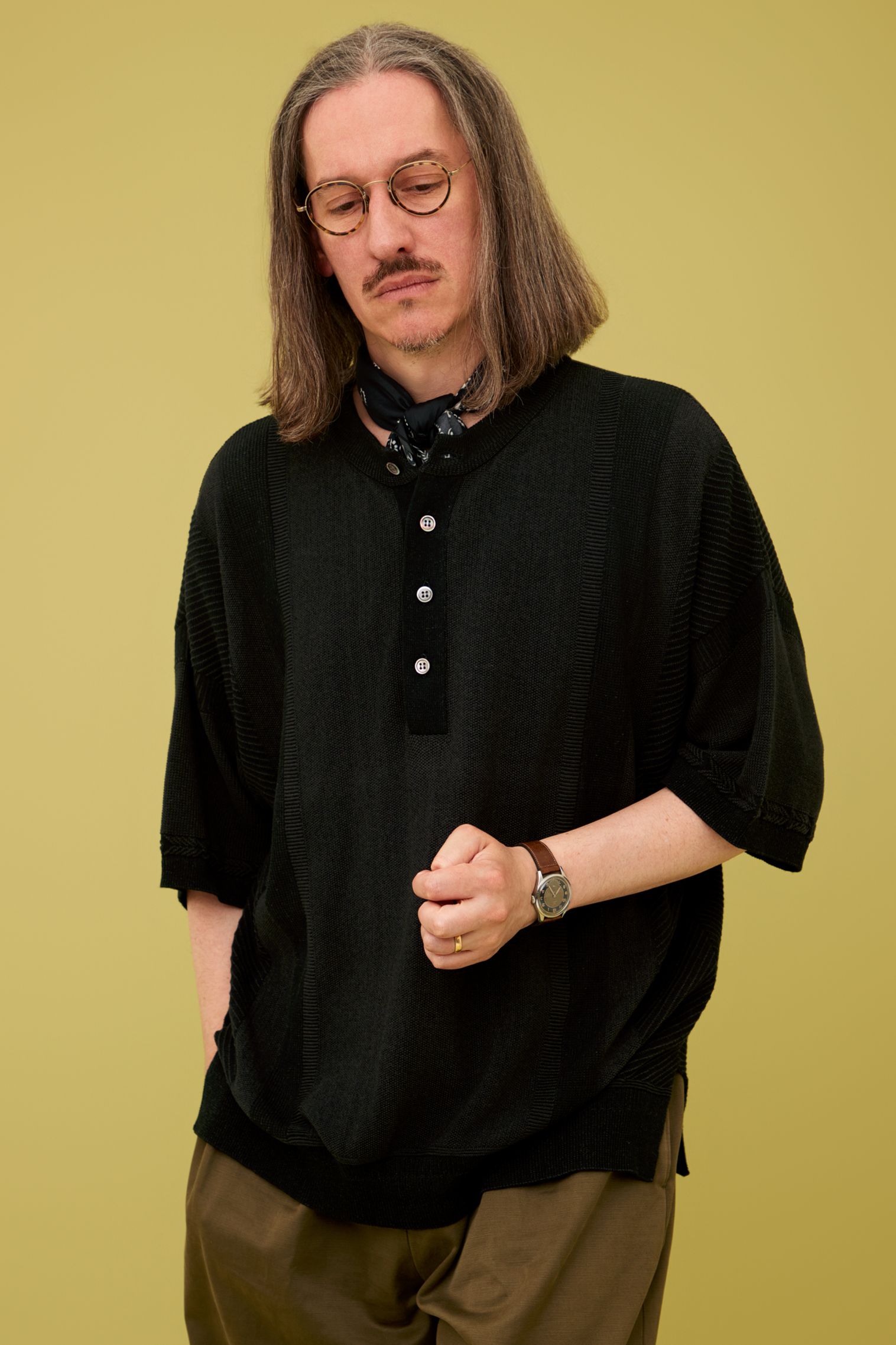 トップス YASHIKI / Fumon Henley Knit YASHIKI - 【ラスト1点】【25SS】Fumon Henley Knit(BLACK) | Salty