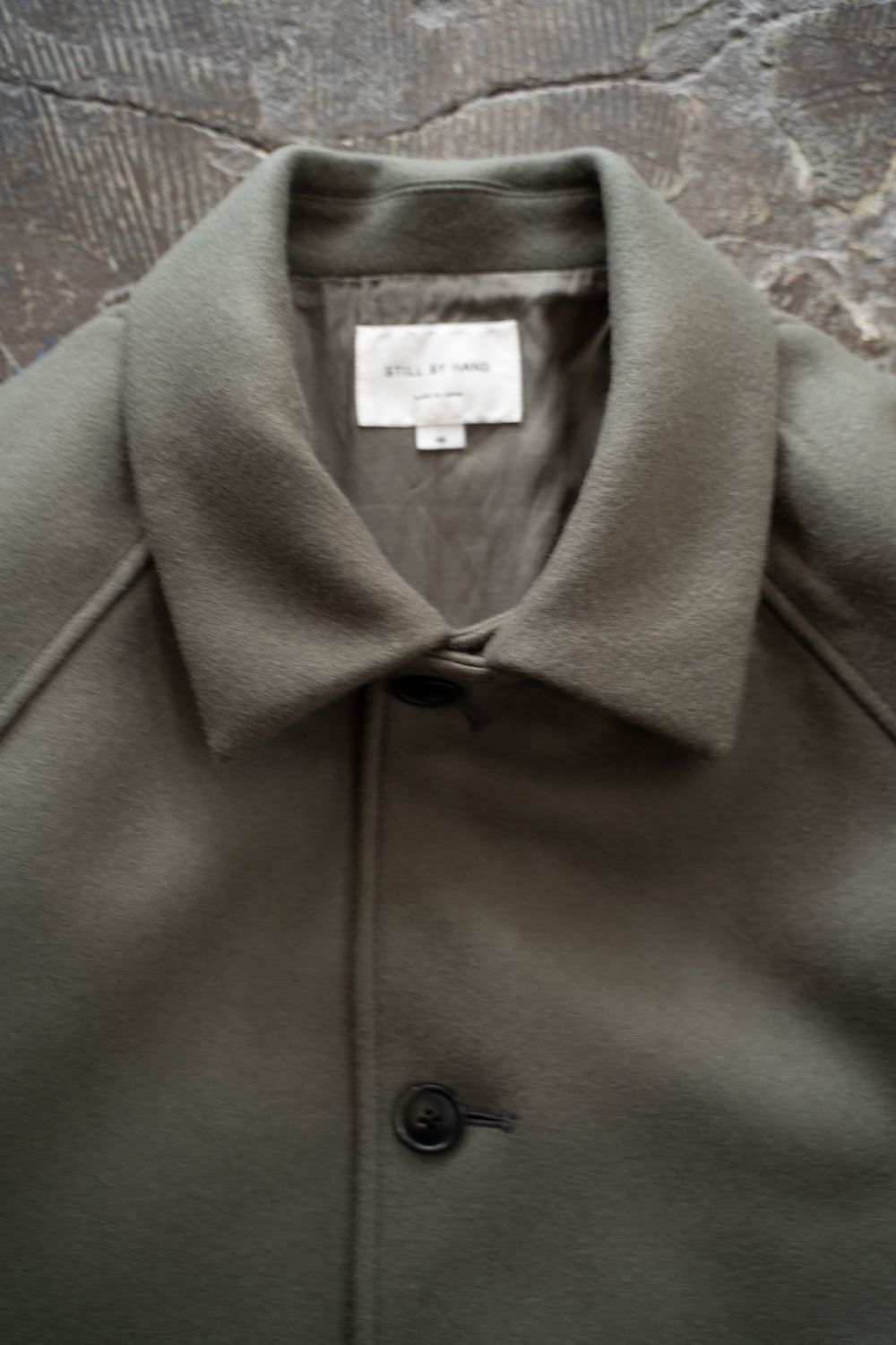 【25AW】Super110'Sメルトンステンカラーハーフコート(SAGE)