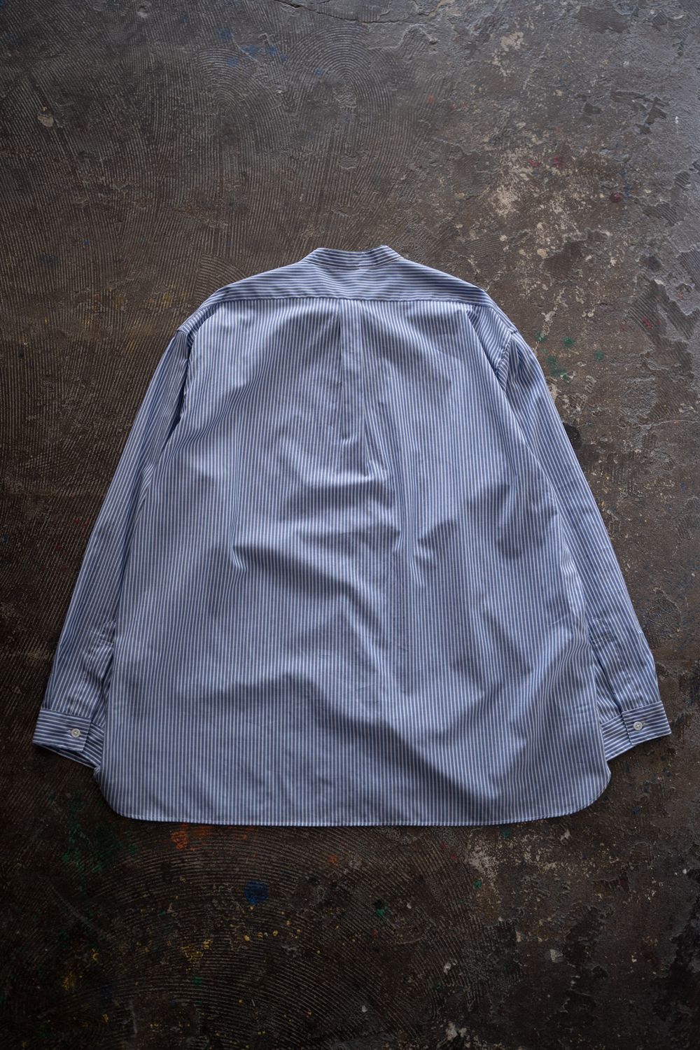 【26SS】両胸ポケットバンドカラーストライプシャツ(NAVY)