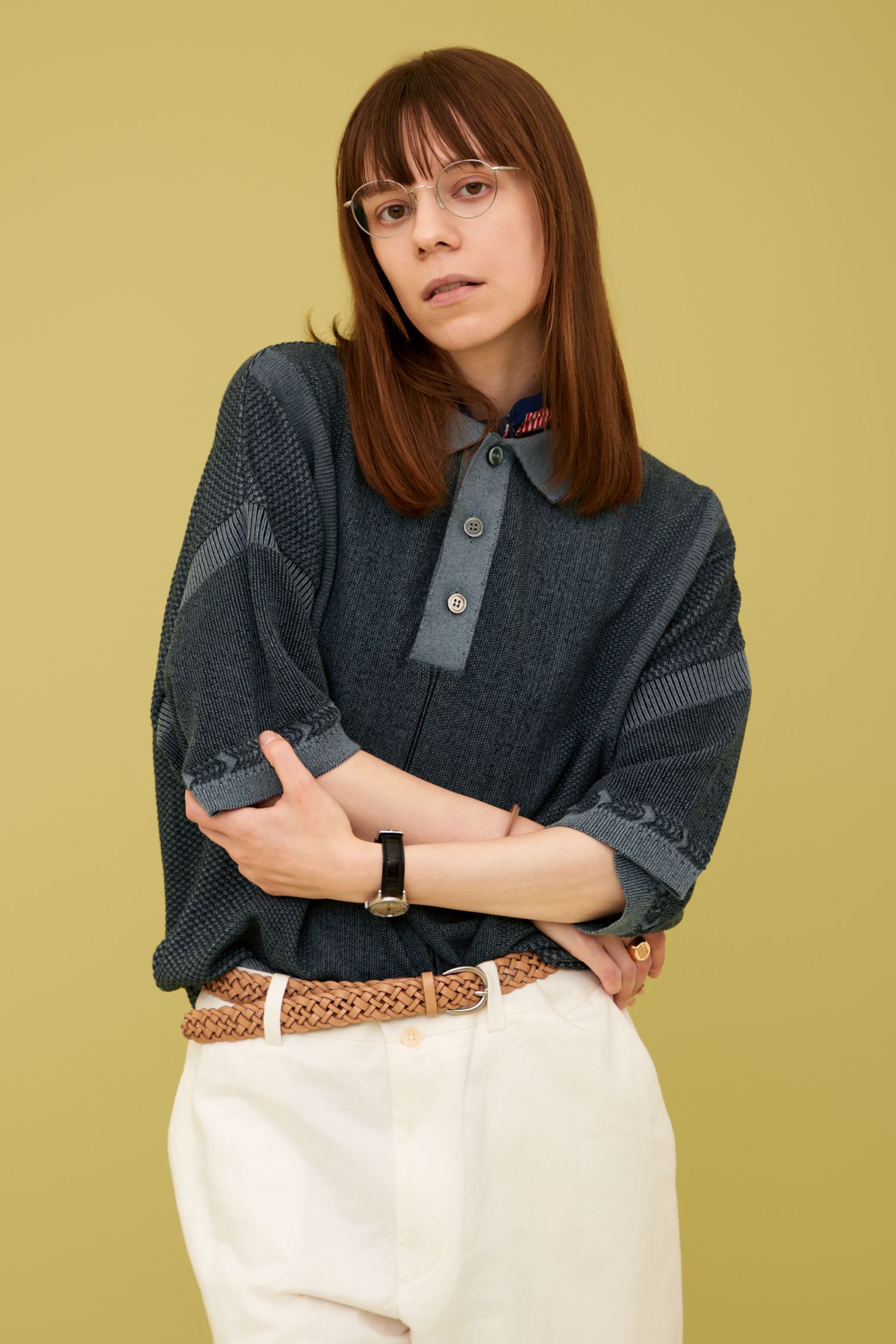YASHIKI - 【ラスト1点】【25SS】Umiiro Knit Polo(BLUE) | Salty