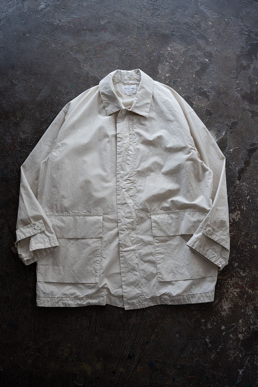 【26SS】ガーメントダイステンカラーハーフコート(ECRU)