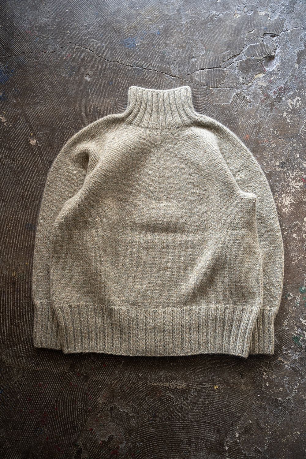 yak/lambs multi ply HAND KNITTING yoke top turtle neck sweater(FOG)