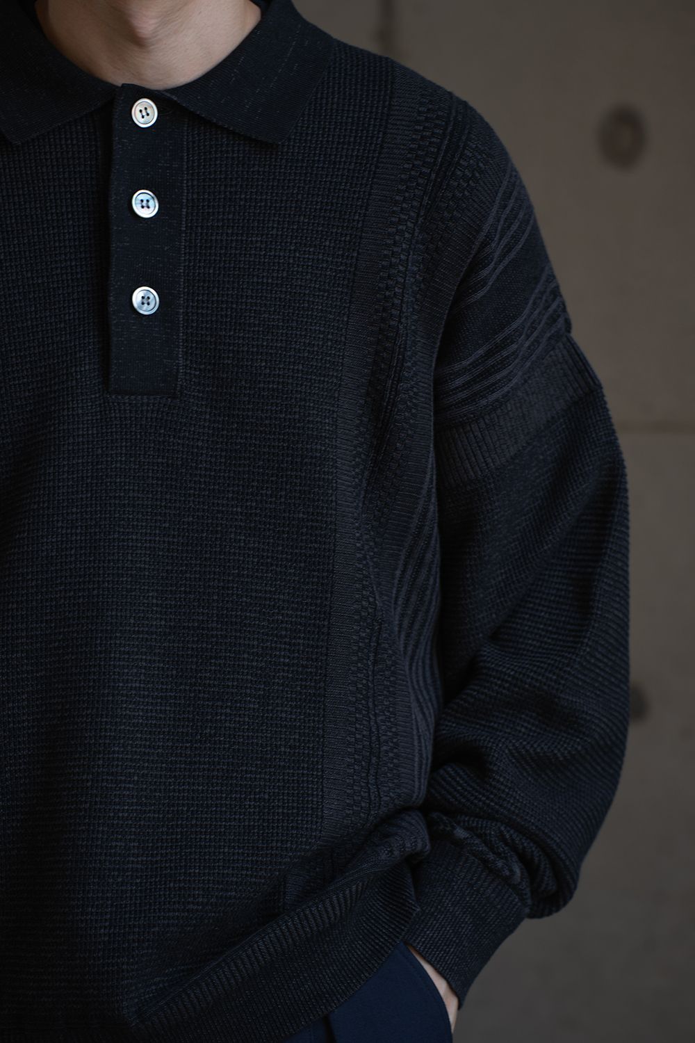 【26AW】Akisame Knit Polo(BLACK)