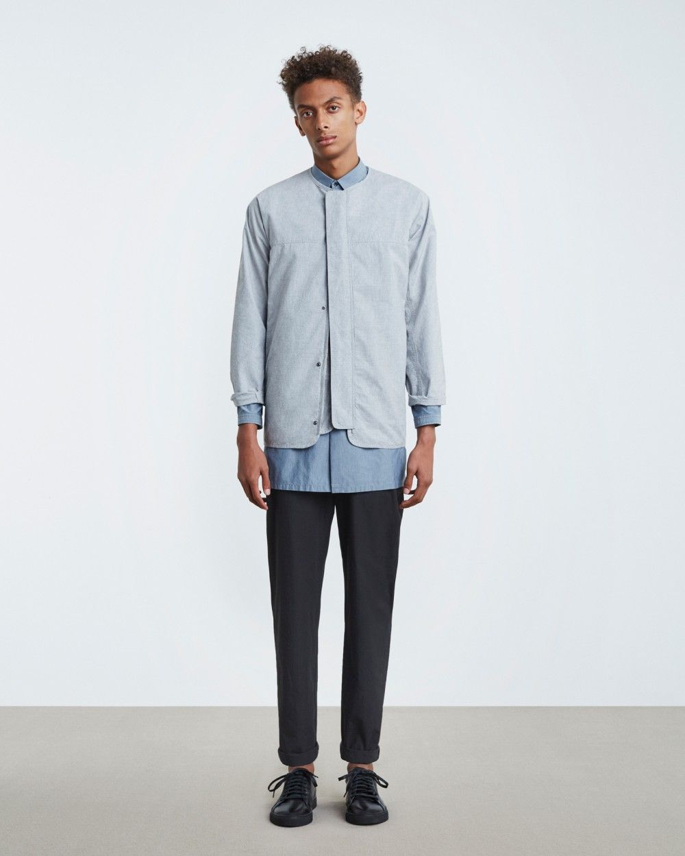 Collarless Zip Up Blouson(TOP GRAY)
