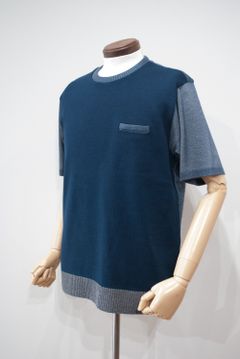 【16SS】半袖MIXニット(NAVY)