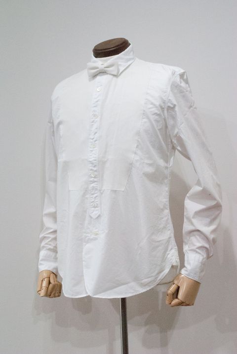 【定番人気】Typewriter Cotton Bosom W/Bow Tie Shirt(WHITE)