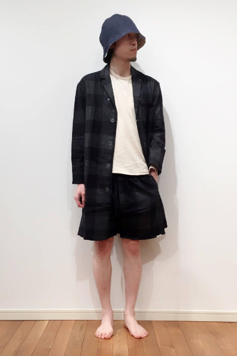 "day long"pajama(herringbone block check BLACK)