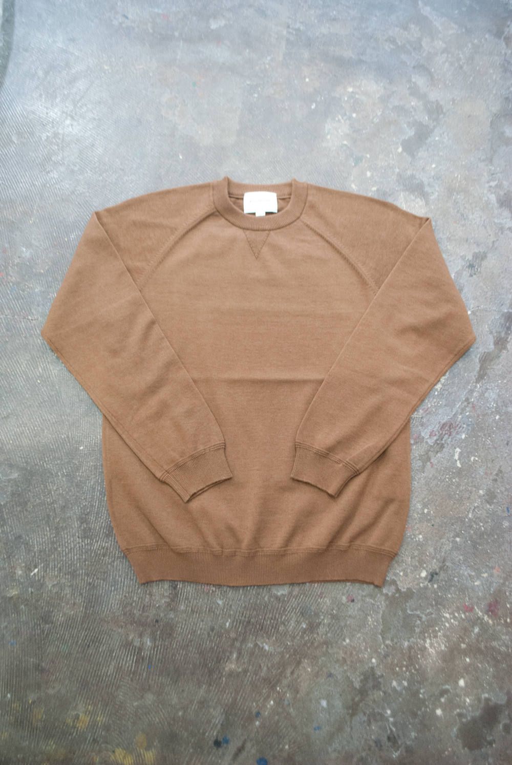 【ラスト1点】綿×ウールクルーネックニット(BROWN)