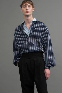 【ラスト1点】【18AW】Stripe Over Shirt/ストライプオーバーサイズシャツ(NAVY)
