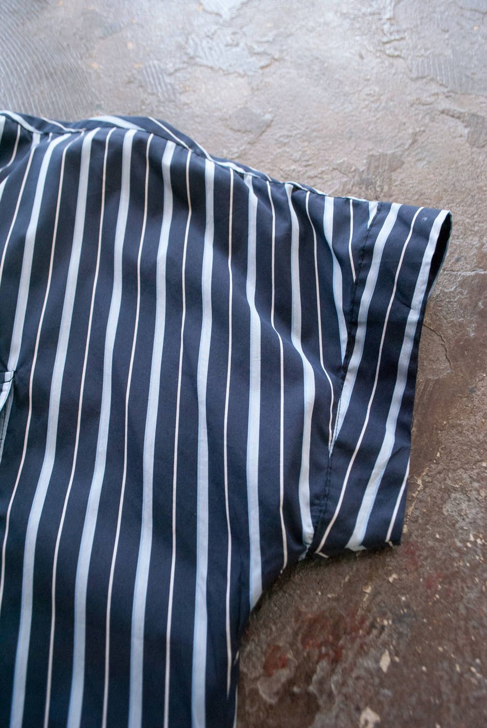 【ラスト1点】【19SS】Dolman Open-Collar Stripe Shirt/ドルマンオープンカラーストライプシャツ(NAVY)