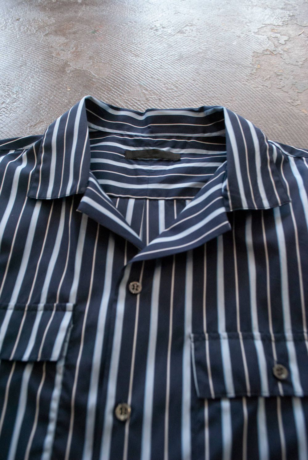 【ラスト1点】【19SS】Dolman Open-Collar Stripe Shirt/ドルマンオープンカラーストライプシャツ(NAVY)