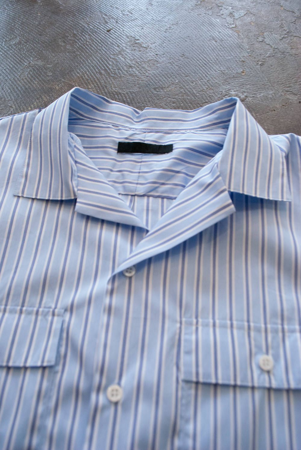 【ラスト1点】Dolman Open-Collar Stripe Shirt/ドルマンオープンカラーストライプシャツ(SAX)