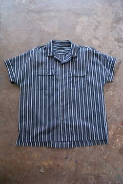 【ラスト1点】【19SS】Dolman Open-Collar Stripe Shirt/ドルマンオープンカラーストライプシャツ(NAVY)
