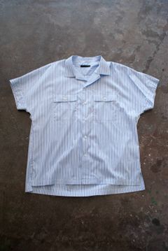 【ラスト1点】Dolman Open-Collar Stripe Shirt/ドルマンオープンカラーストライプシャツ(SAX)