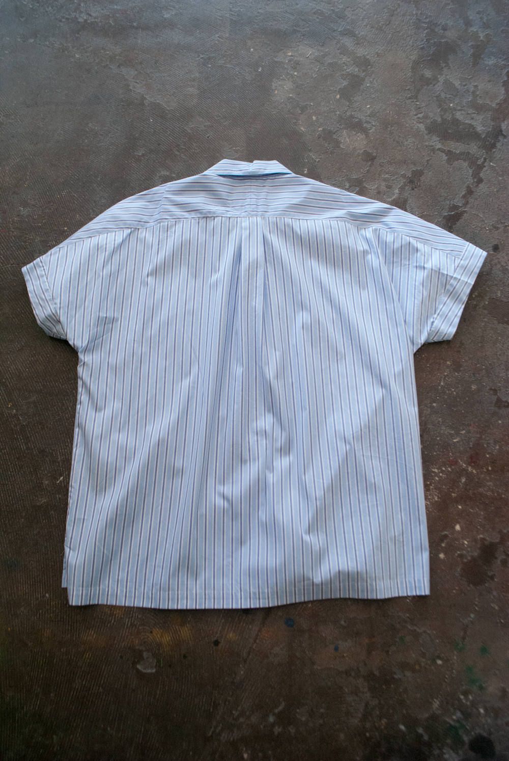 【ラスト1点】Dolman Open-Collar Stripe Shirt/ドルマンオープンカラーストライプシャツ(SAX)