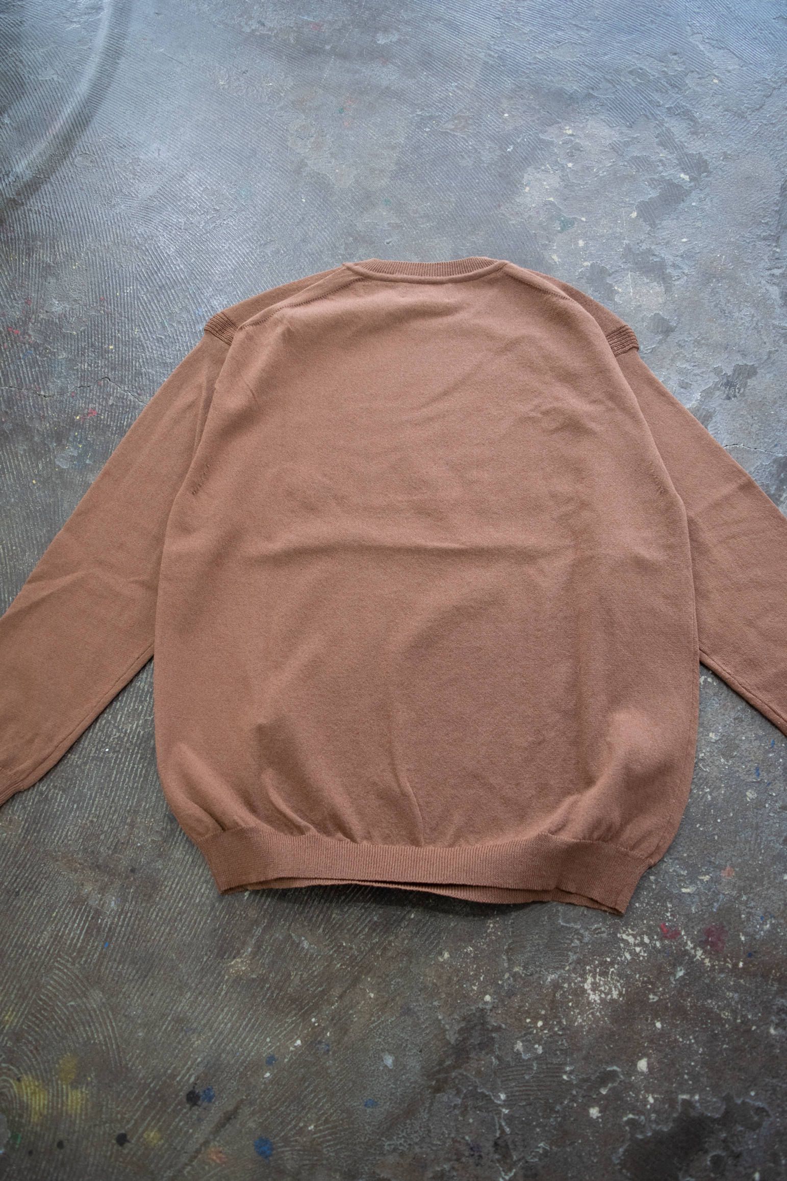【ラスト1点】強撚糸綿ポリエステルクルーネックニット(MARRON)