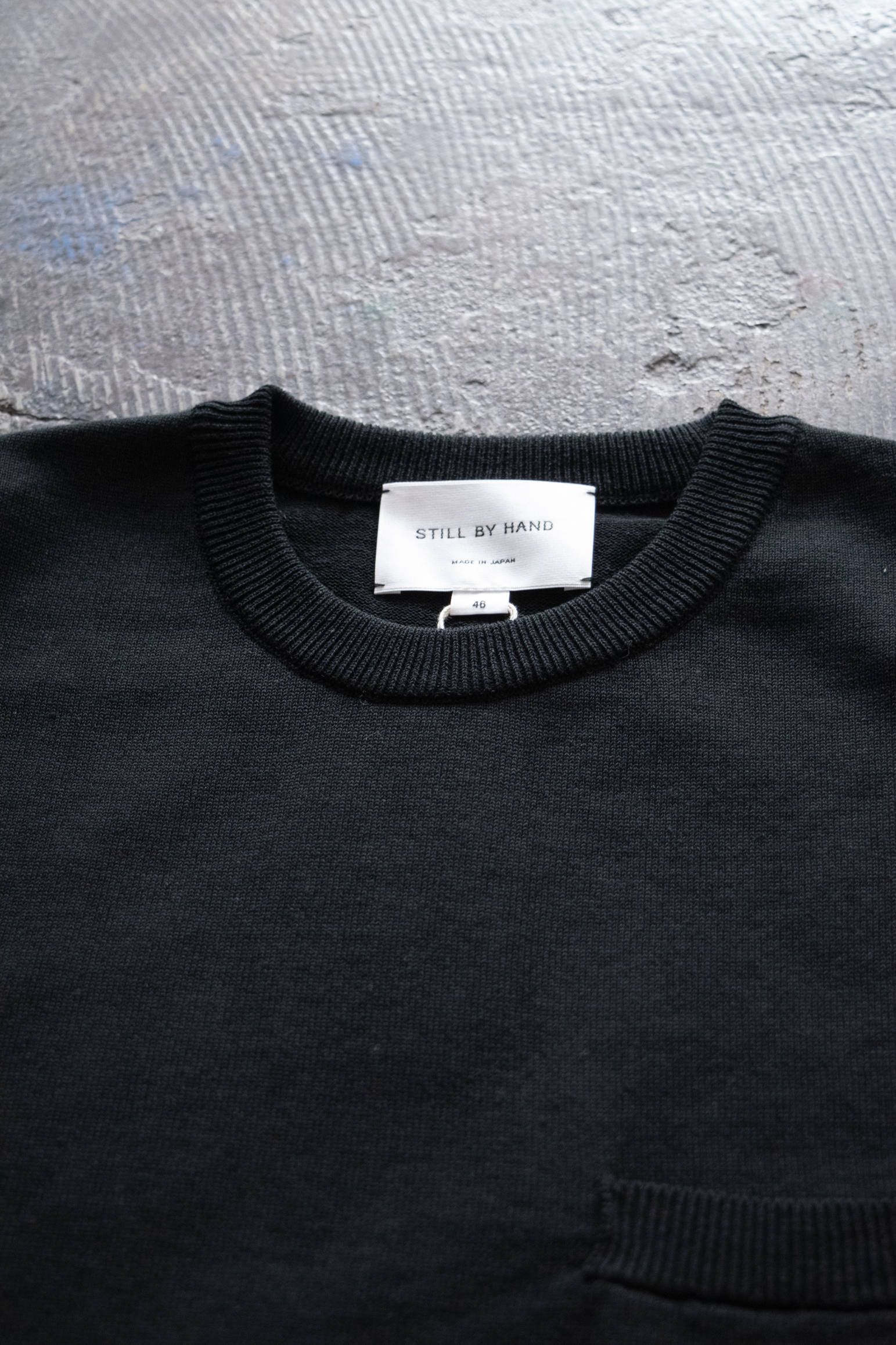 綿×麻×ポリエステル半袖ニットTee(BLACK)