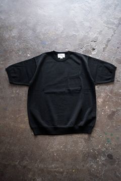 綿×麻×ポリエステル半袖ニットTee(BLACK)