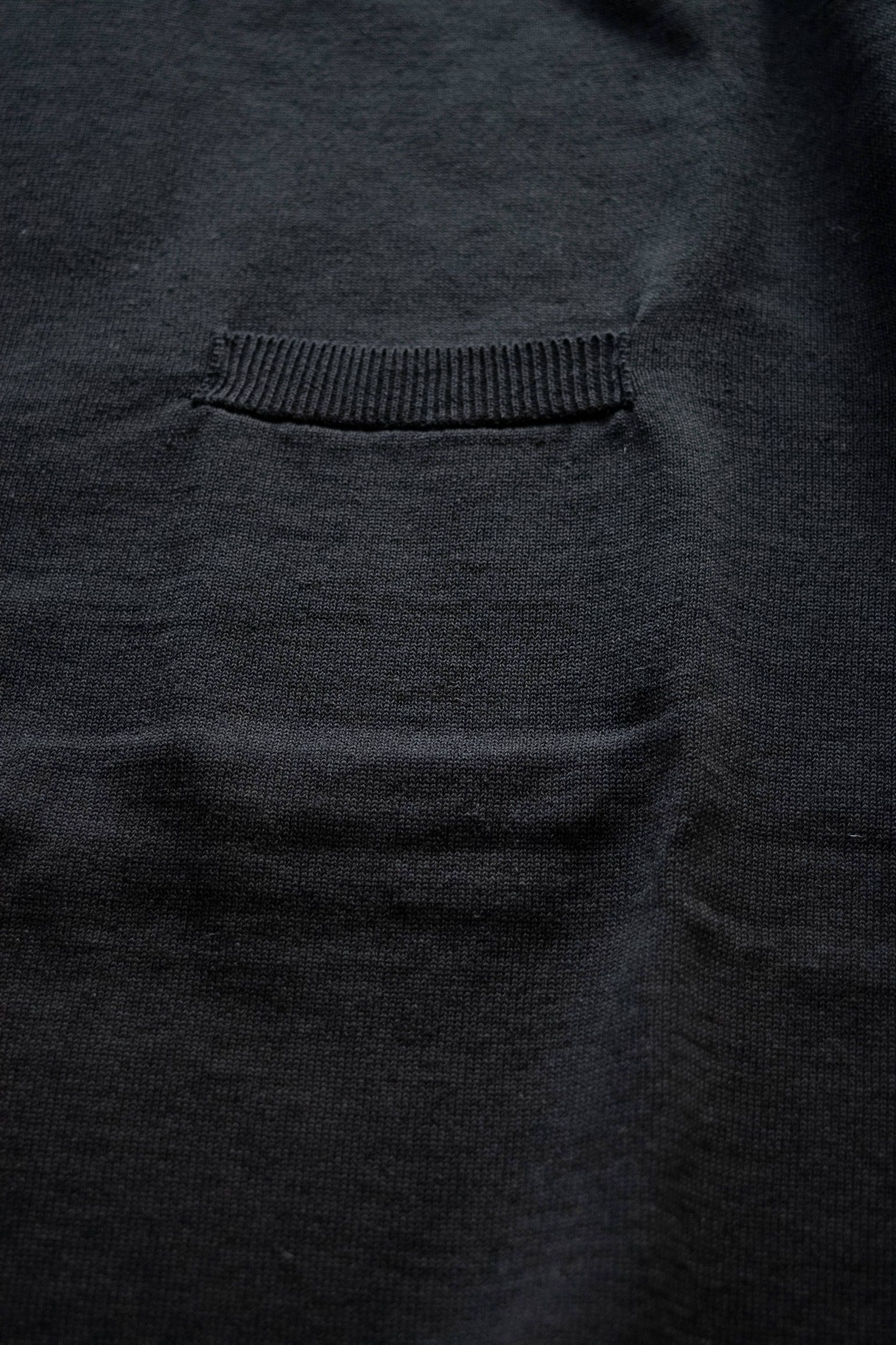 綿×麻×ポリエステル半袖ニットTee(BLACK)