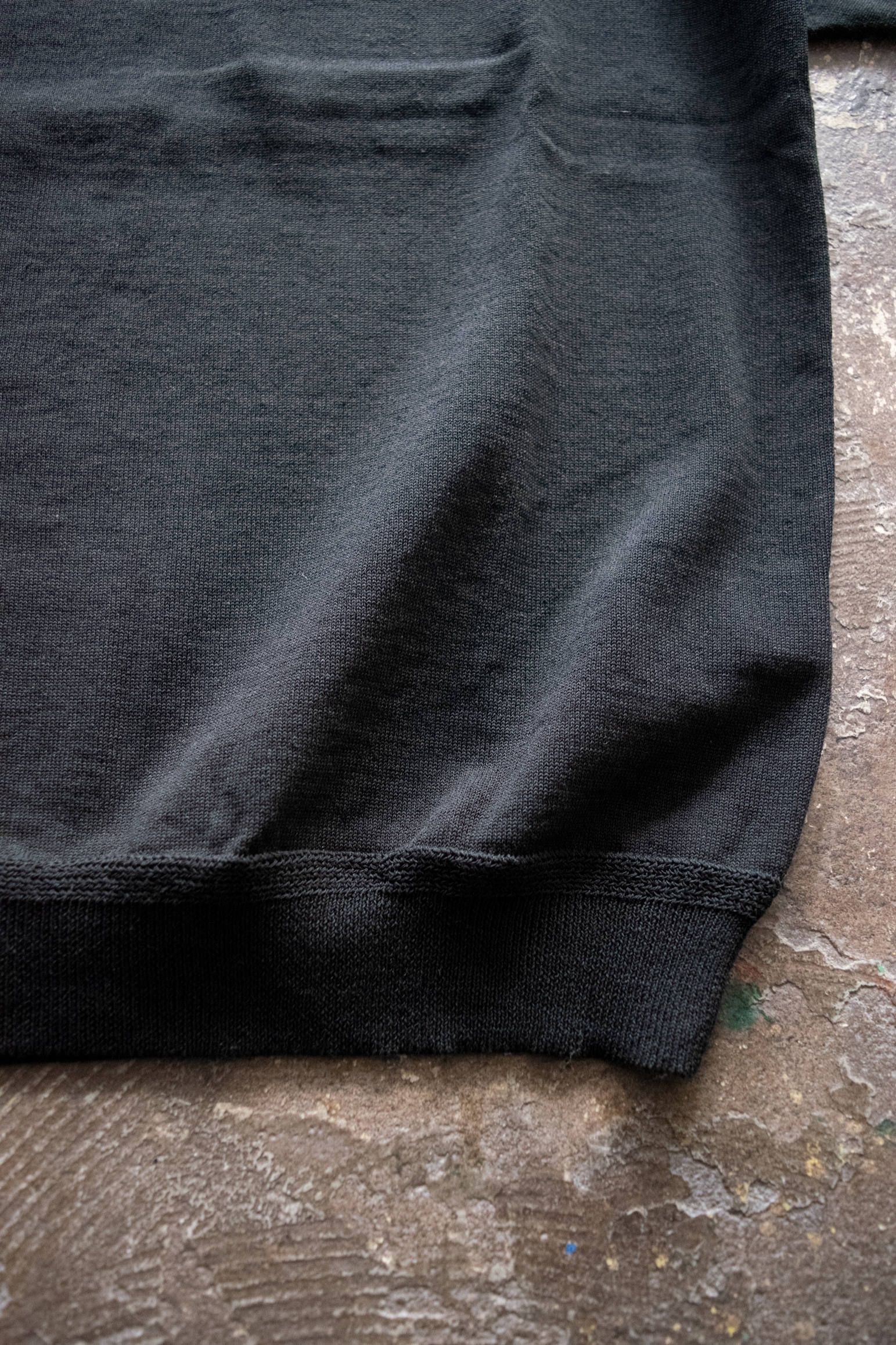 綿×麻×ポリエステル半袖ニットTee(BLACK)