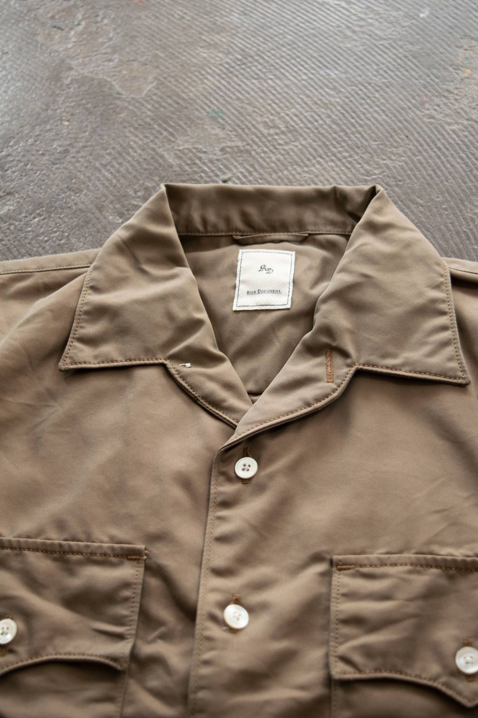 【ラスト1点】Open Collar  H/S Shirt/オープンカラーギャバジンシャツ(BEIGE)