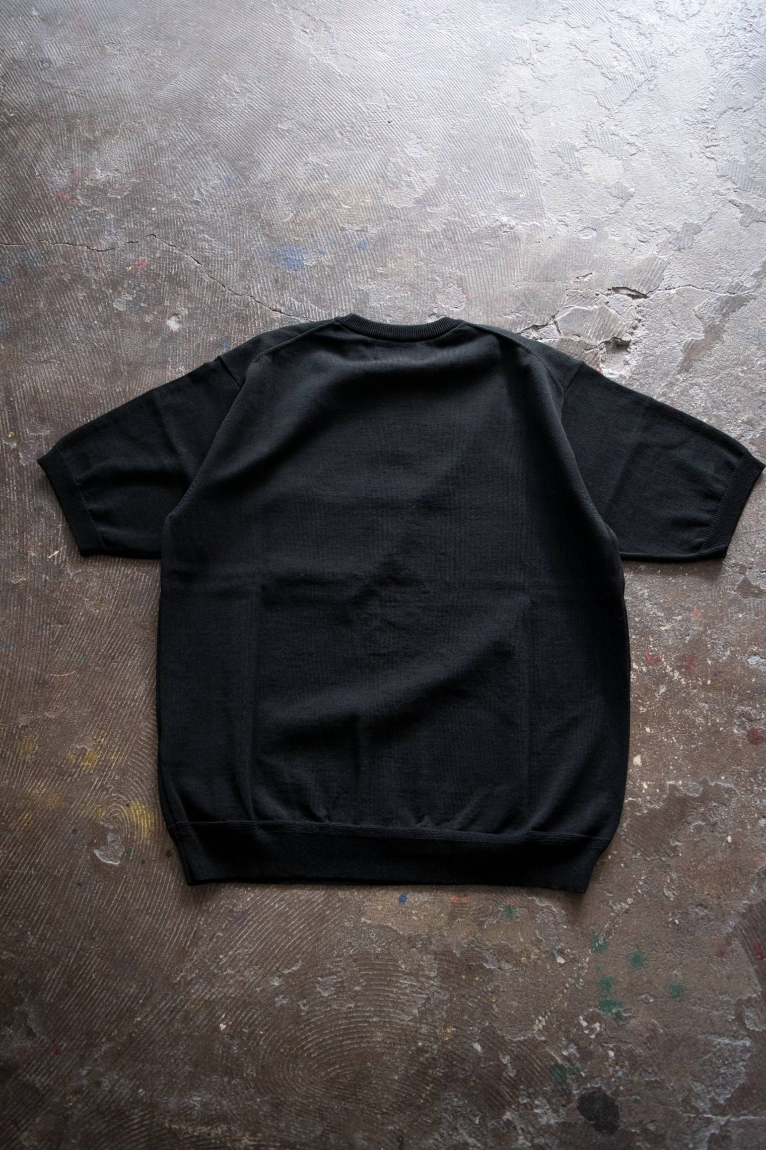 綿×麻×ポリエステル半袖ニットTee(BLACK)
