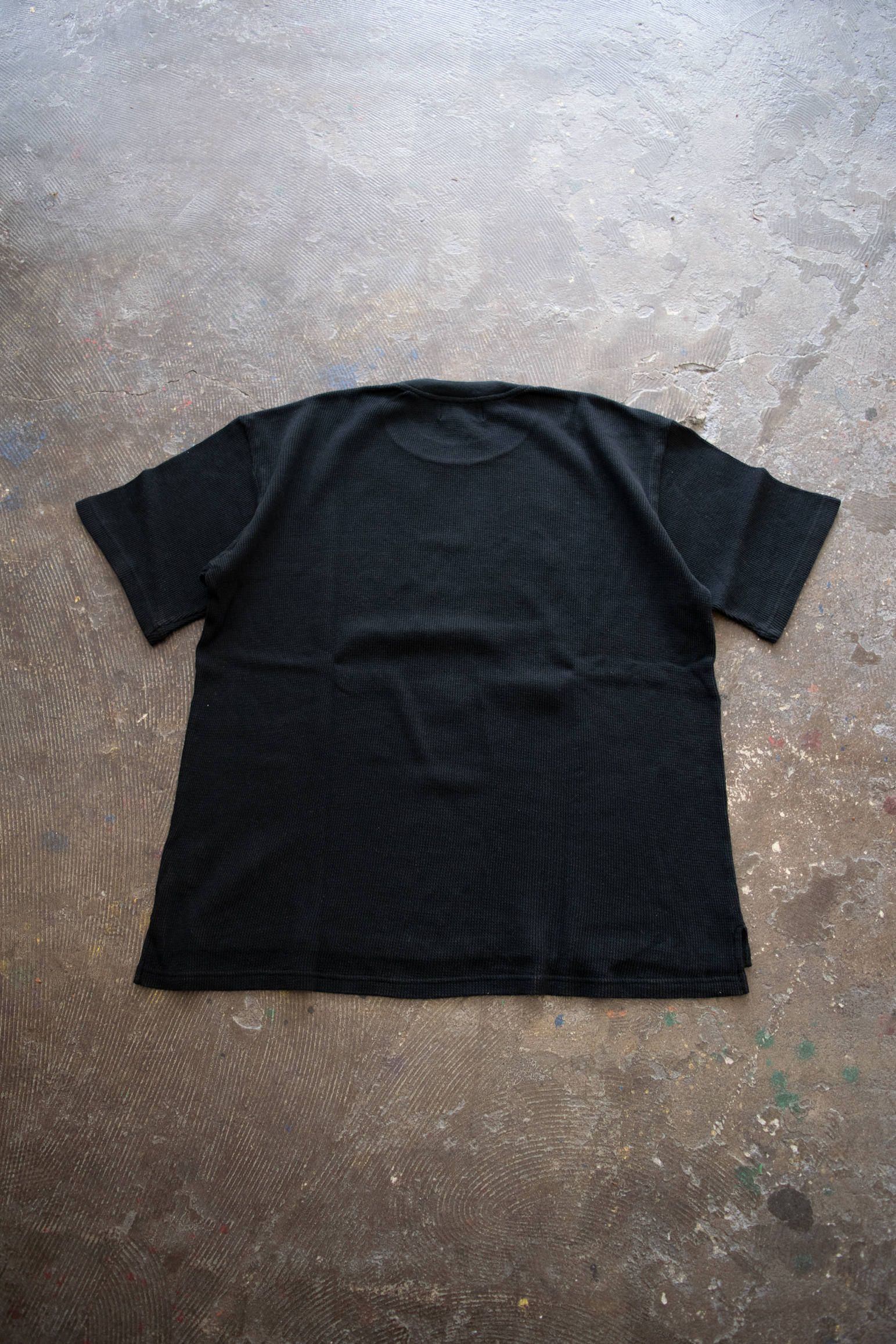 S/S Side Slit Pull Over/半袖ワッフルニットTee(MAD BLACK)