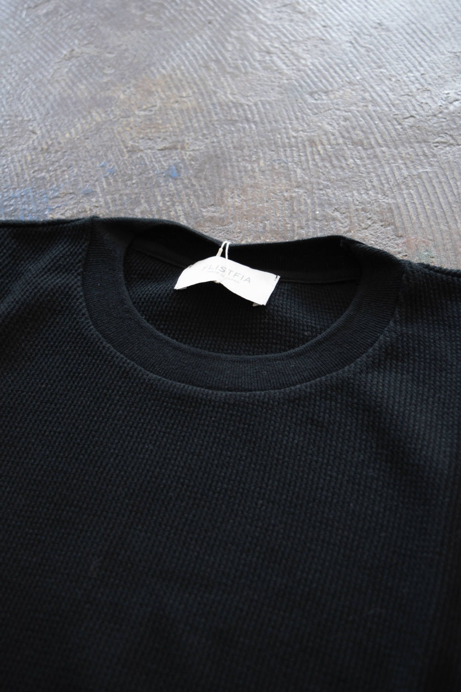 S/S Side Slit Pull Over/半袖ワッフルニットTee(MAD BLACK)