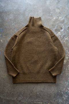 brushed yak/Shetland wool turtle neck sweater(KHAKI)