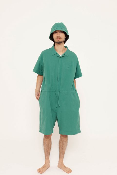 【26SS】"joint(short)"pajama【オールインワン】(washed light cotton GREEN)