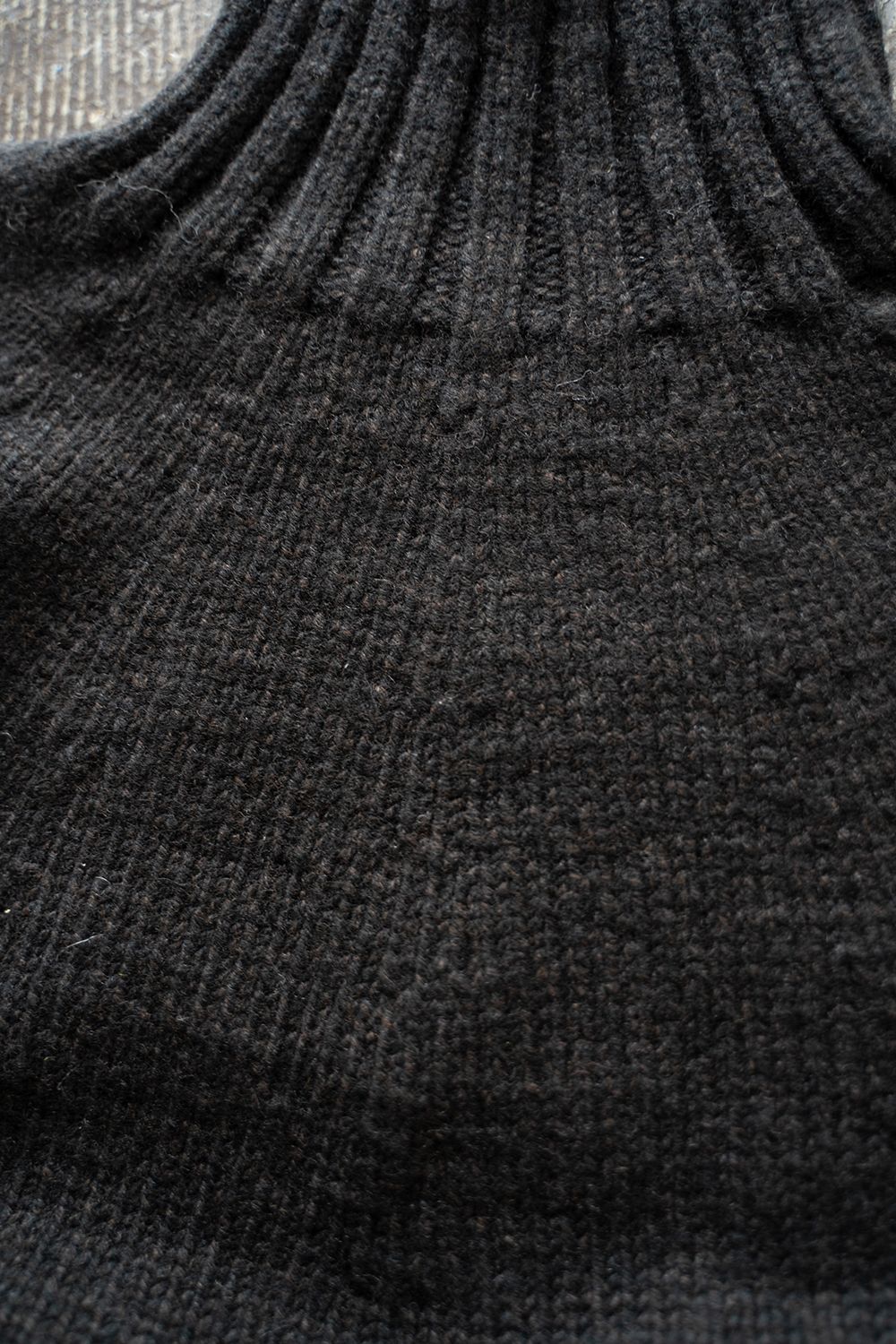 【ラスト1点】yak/lambs multi ply HAND KNITTING yoke top turtle neck sweater(BLACK)