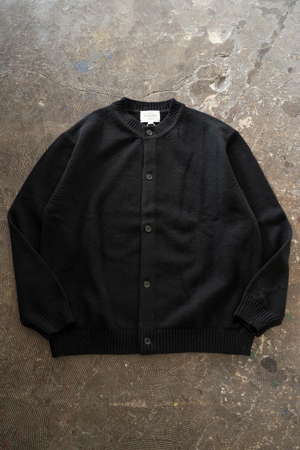 【26AW】ダメージクルーネックカーディガン(BLACK)