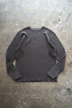 スビンコットンツータックワッフルロングTシャツ(BLACK ONE WASH)
