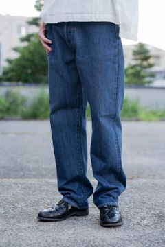 【ラスト1点】本藍スビンコットン13.5ozストレートデニム(DARK BLUE DAMAGE)