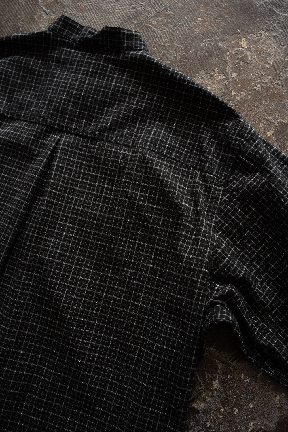 【26AW】コットン×シルクバンドカラーシャツ(BLACK CHECK)