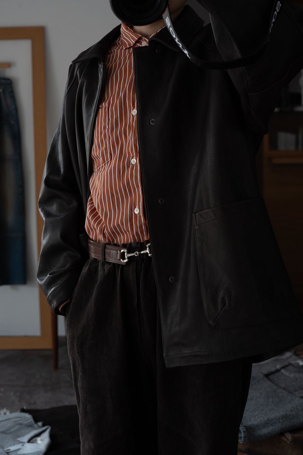 【26AW】カウレザーハーフコート(BROWN CHARCOAL)