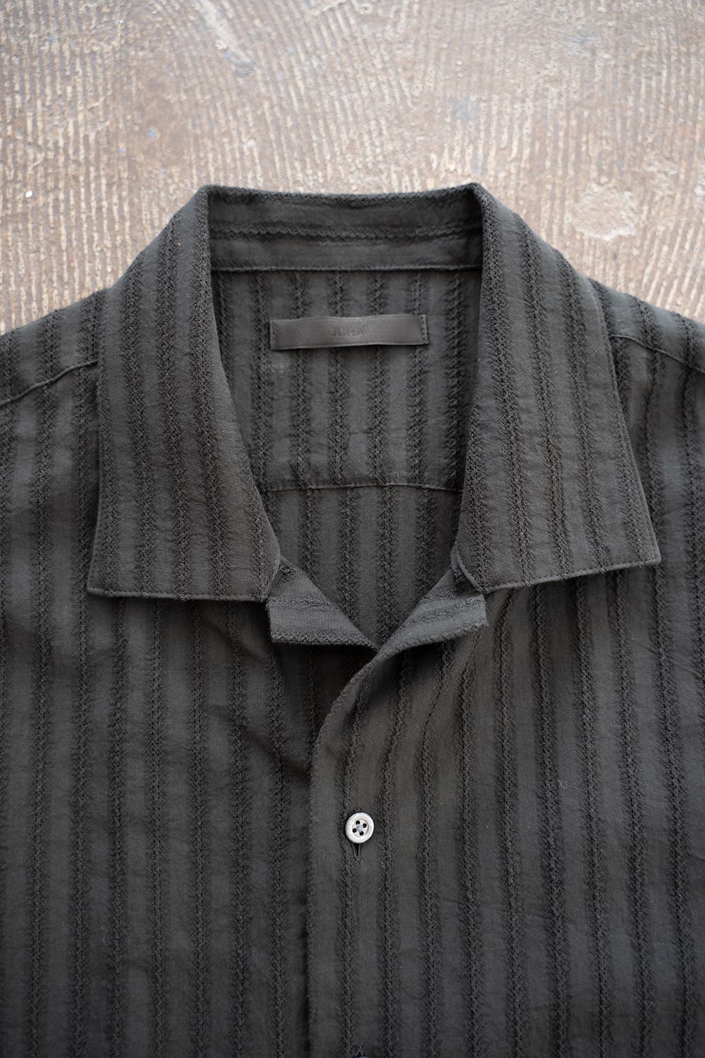 【ラスト1点】【21SS】Leno Cloth Stripe S/S Shirt/レノクロスストライプハーフスリーブシャツ(BLACK)